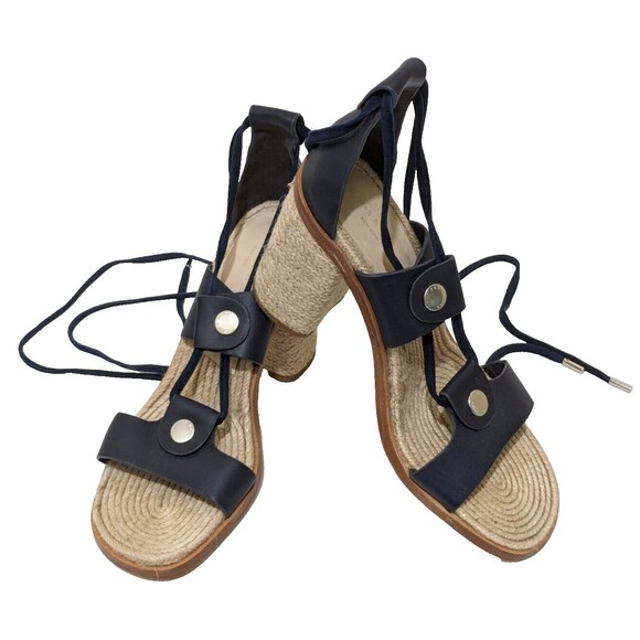 Rag & Bone Sandals Espadrille EU 39.5 US  9.5 Blue Leather 4" Block Heel  Nice - Picture 1 of 9